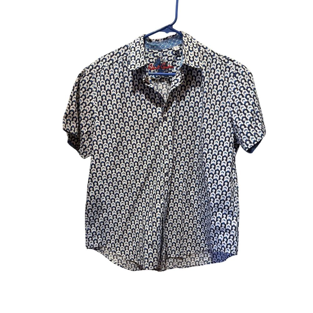 Robert Graham Classic Fit Geometric Print Short Sleeve Button Down Shirt Size L